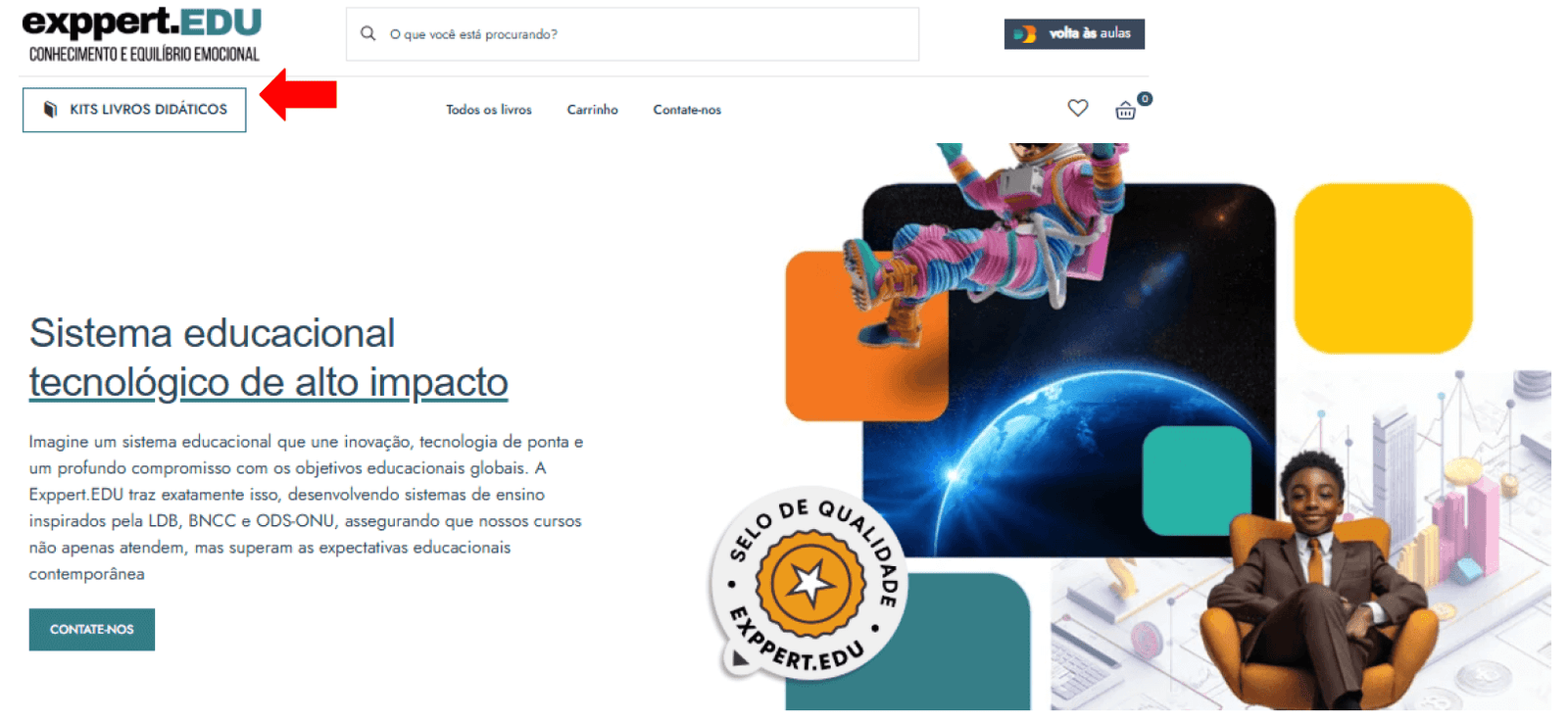 Home com o botão Kits Livros Didáticos destacado