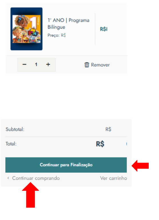 Checkout com campos de contato e alunos