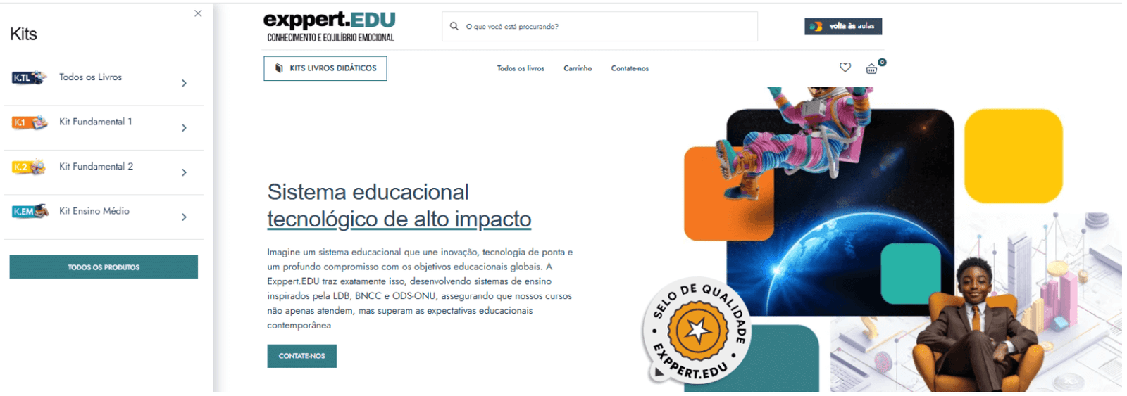 Menu lateral com categorias de Kits